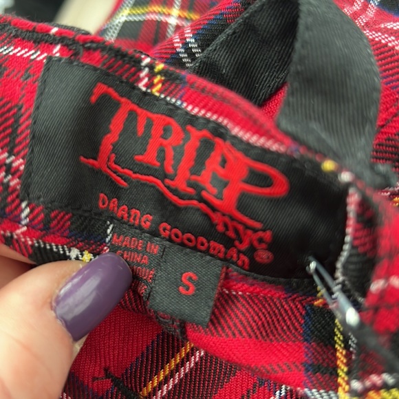 Tripp NYC Daang Goodman Red & Black Plaid Zip-Off Zippered Bondage Strap Pants - Picture 4 of 6